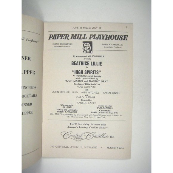 High Spirits Paper Mill Playhouse Theatre Program 1965 NJ Beatrice Lillie - Picture 2 of 8